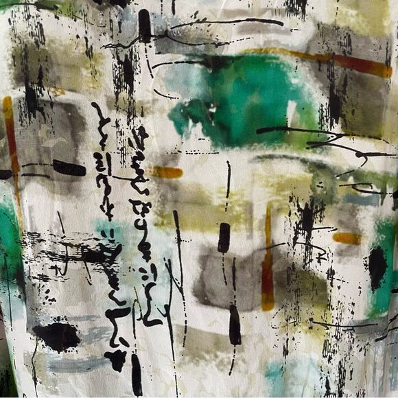 Vintage Silk Blouse Button Down Green White Black - Picture 7 of 7